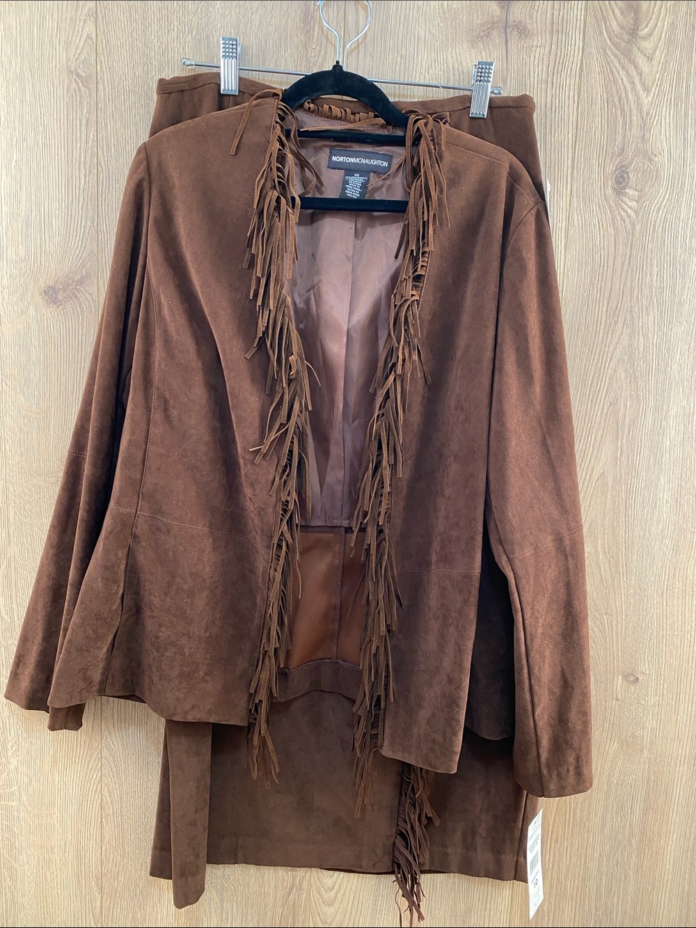 NWT Norton McNaughton Vintage Faux Suede Fringe Skirt Set Size 10 Western Boho